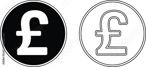 A graphic illustration showing two circular icons representing the british pound sterling symbol Vector