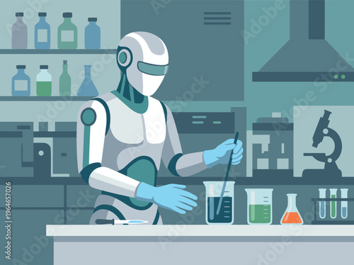Robot Scientist Conducting Experiment in Laboratory.