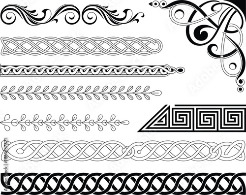 collection of ornate celtic knotwork borders and decorative lines