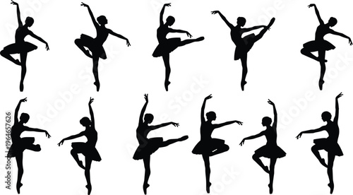 Ballet Dancer Silhouettes in Various Poses, Featuring Graceful Dance Movements and Elegant Poses