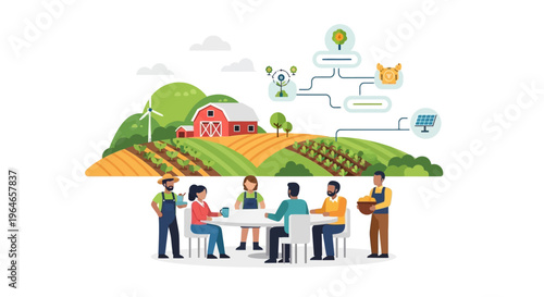 Smart Sustainable Farming Meeting: Farmers Discuss AgriTech, Renewable Energy, and Modern Agriculture Strategies