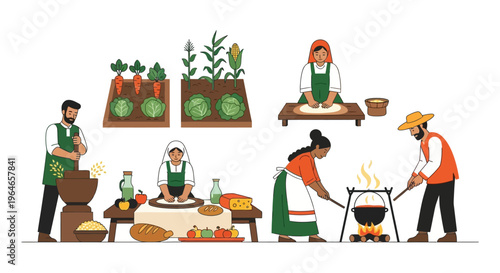Traditional Farming, Food Preparation & Rural Life: Cultivating, Grinding, Baking & Cooking