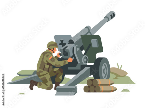 Soldier Operating Artillery Gun.