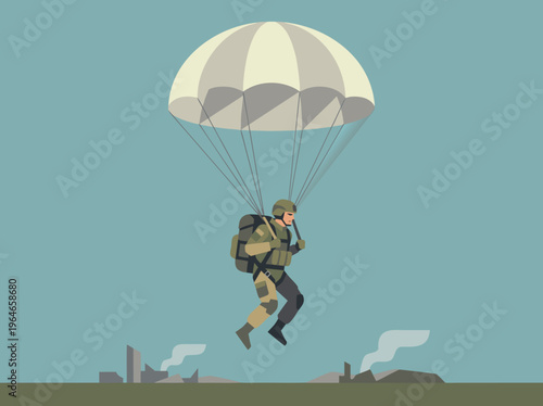 Soldier Parachuting into Combat Zone.