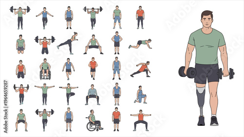 Diverse men performing full-body workouts and strength training exercises