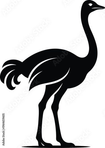 Black silhouette illustration of an ostrich standing alone