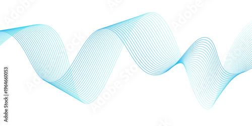 Abstract blue flowing wave lines background with smooth gradient isolated on white backdrop