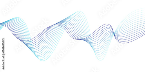Abstract blue flowing wave lines background with smooth gradient isolated on white backdrop