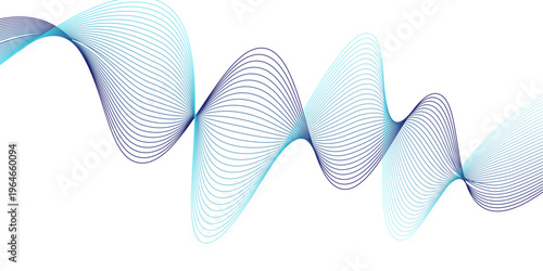 Abstract blue flowing wave lines background with smooth gradient isolated on white backdrop