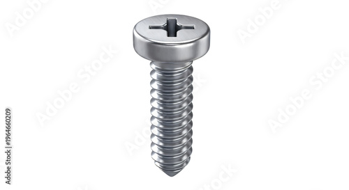 Steel Phillips Head Screw Isolated on White — 3D render of shiny chrome metal pan head screw with cross drive on white background, hardware concept.