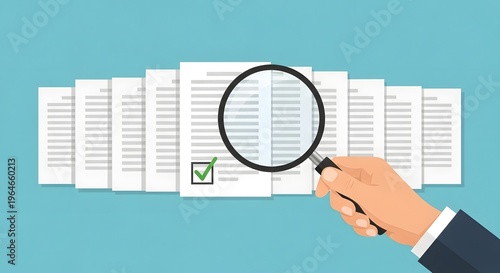 A person examining a document with a magnifying glass to find specific information.