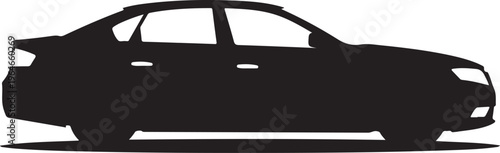 Black car silhouette, vehicle icon, automotive shape, sedan outline