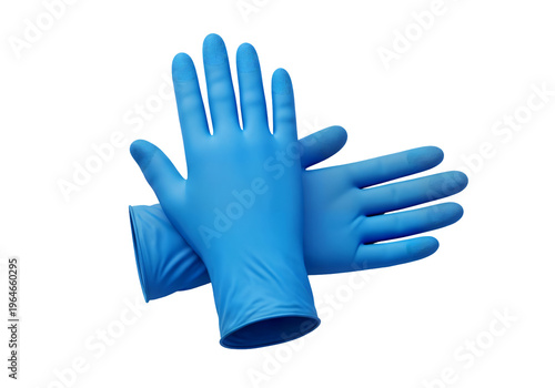 Blue Nitrile Medical Gloves Isolated on White — 3D render of pair of latex examination gloves on white background, healthcare and safety concept.