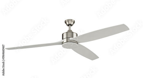 Modern Ceiling Fan with Walnut Wood Blades and Brushed Nickel Motor. Four-blade indoor home fan.