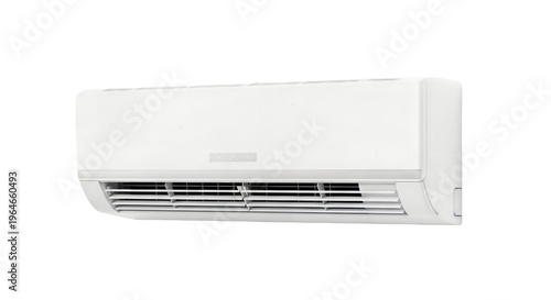 Modern White Wall-Mounted Split Air Conditioner Unit. Compact mini-split AC system for home cooling.