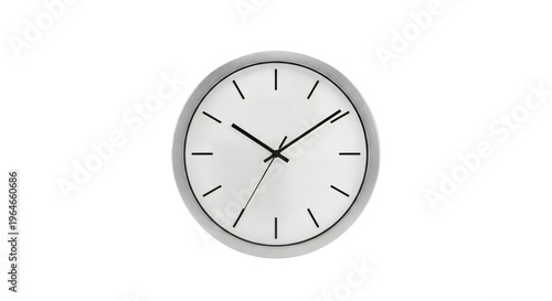 Minimalist Round Wall Clock with White Dial and Brushed Silver Frame. Clean modern analog timepiece.