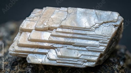 Macro Close-Up of a Layered Muscovite Mica Crystal Specimen with Pearly Luster