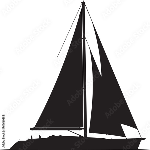 Sailboat, sailing yacht, black silhouette, vector icon, nautical symbol