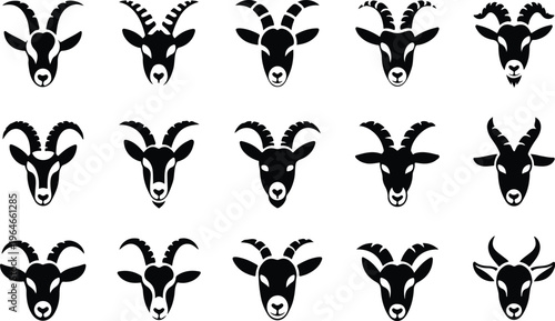 Goat Silhouette Icon Collection Set