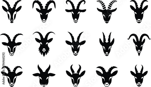 Goat Silhouette Icon Collection Set