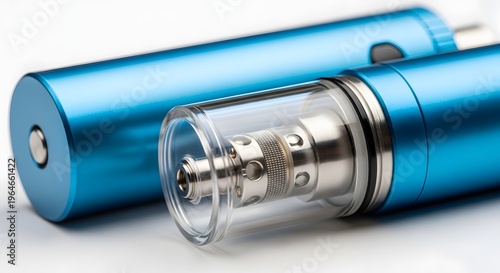 Close-up view of a high-quality mechanical pencil with a metallic tip and blue body.