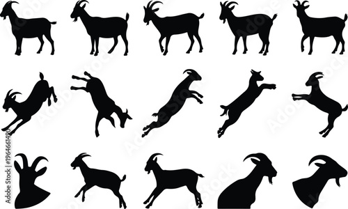 Goat Silhouette Icon Collection Set
