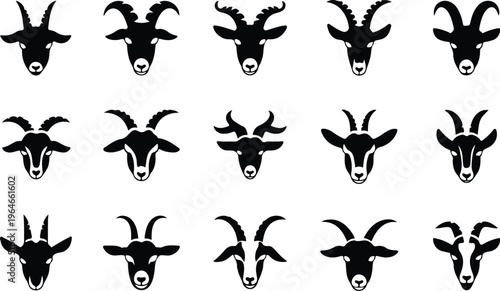 Goat Silhouette Icon Collection Set
