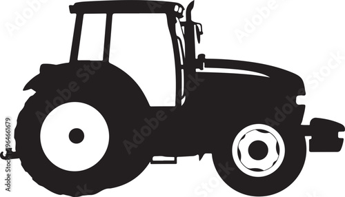 Tractor, farm vehicle, agricultural equipment, silhouette icon