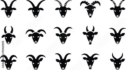 Goat Silhouette Icon Collection Set