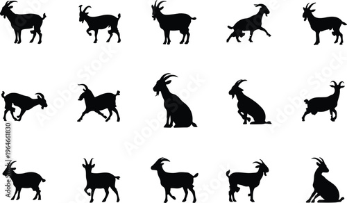 Goat Silhouette Icon Collection Set