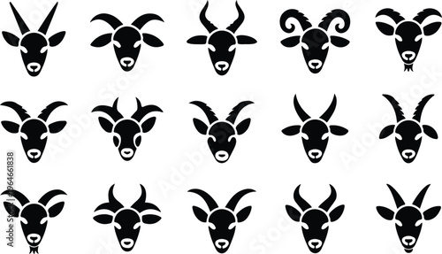 Goat Silhouette Icon Collection Set