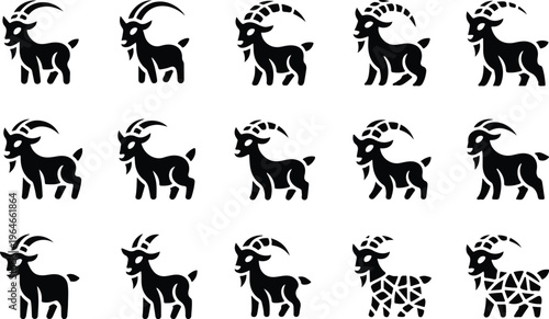 Goat Silhouette Icon Collection Set