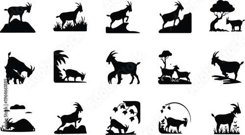 Goat Silhouette Icon Collection Set
