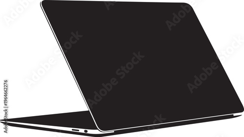 Laptop, computer, black screen, silver frame, modern device