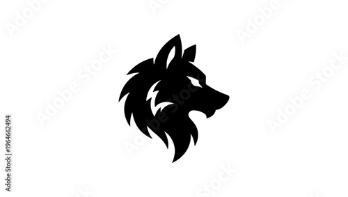 Minimalist wolf head silhouette vector, black wolf profile logo icon, wild animal mascot graphic for branding and apparel design