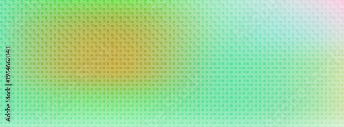 Elegant vector background featuring a soft gradient transition from lush lime green to cool turquoise blue, overlaid with a subtle, uniform halftone pattern and a central warm peach light glow.