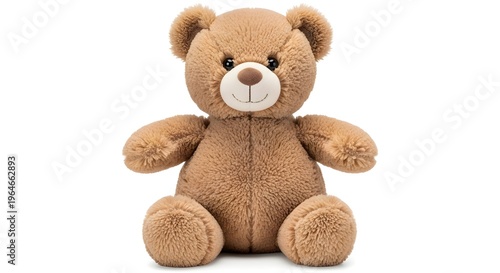 Cute brown teddy bear with a heart-shaped nose sitting upright