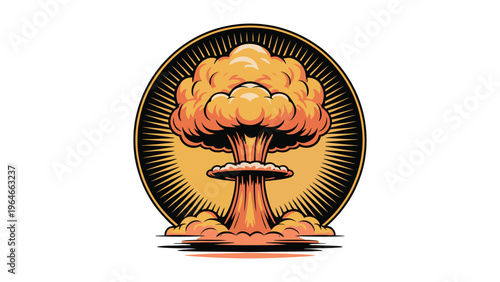 Nuclear explosion illustration with mushroom cloud symbol danger disaster energy crisis concept radiation risk awareness modern detailed vector design