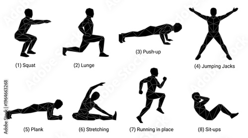 "Silhouettes of people performing fitness exercises"