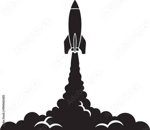 Rocket launch, space, black, vector icon, blast off, spacecraft