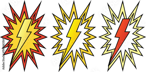 Cartoon electric shock with yellow and red lightning bolts