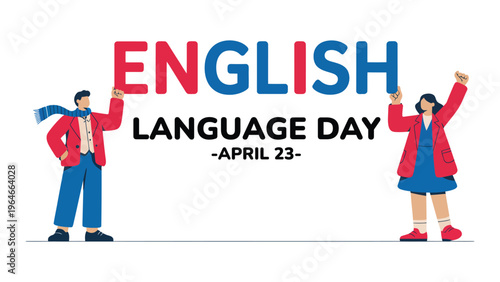 English Language Day illustration with people characters communication learning education global language concept april 23 celebration modern flat vector design