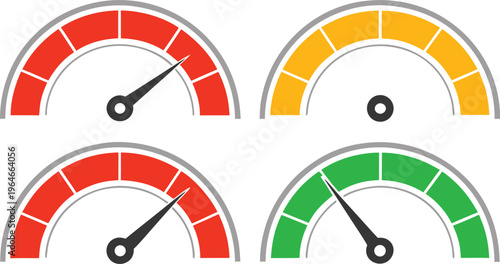 Colorful gauge meters with red yellow and green indicators credit score rating