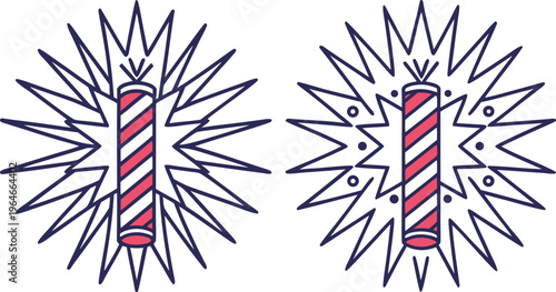 Bold outline firecracker with thick strokes red and white stripes blue lines