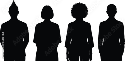 People portrait silhouettes set, diverse men and women head and shoulders profiles, avatar collection, identity concept, isolated on white background