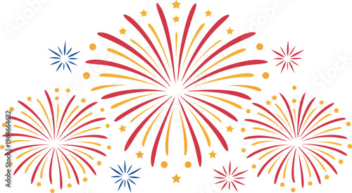 Colorful festive fireworks border with layered bursts