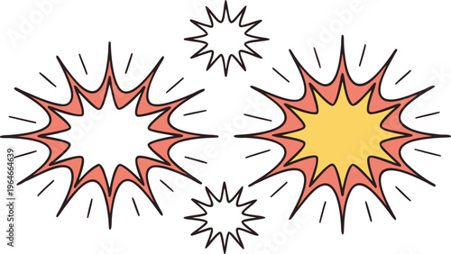 Colorful explosion burst doodles with geometric shapes bursts comic