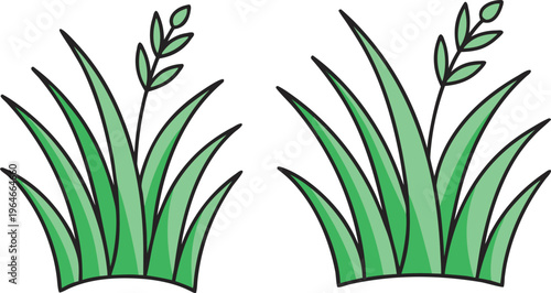Cartoon grass doodles with small leaves and stems
