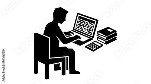 "Silhouette of person working at desk computer"