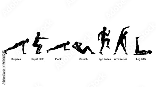 "Silhouettes of people performing bodyweight exercises"